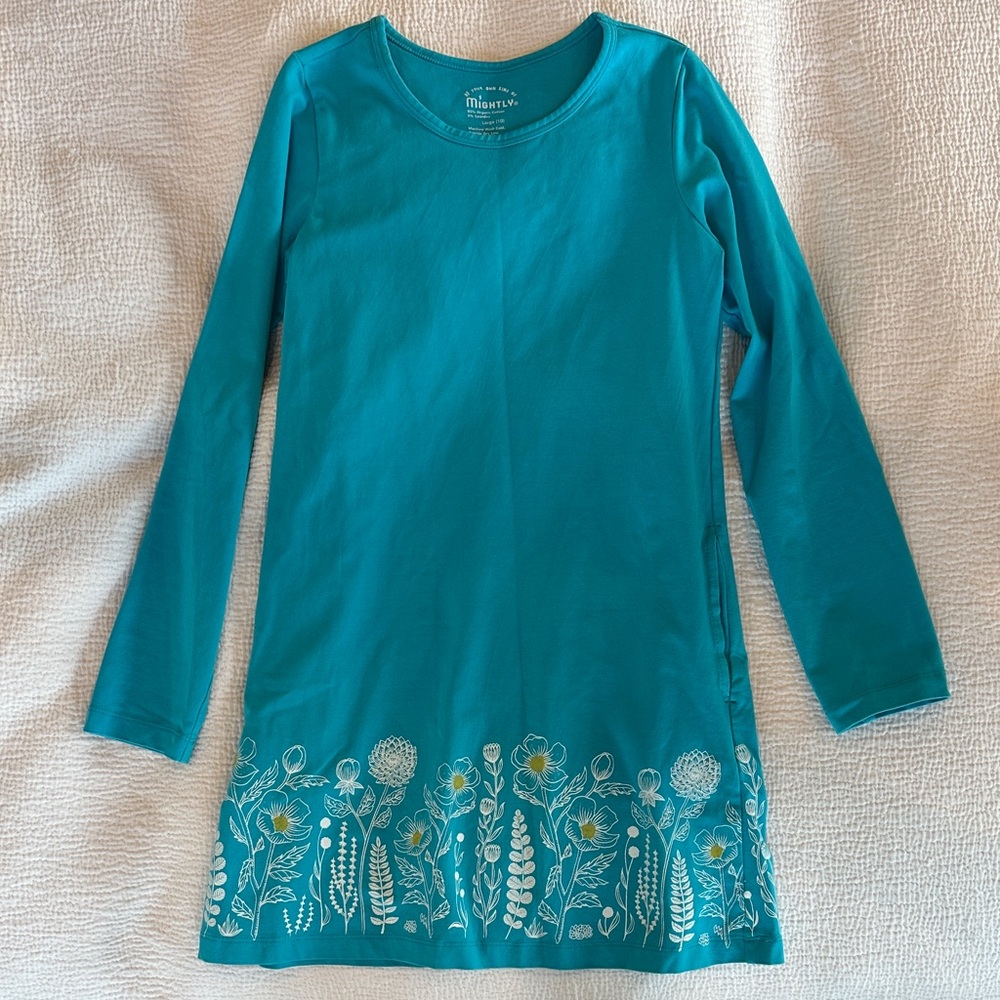 Girl’s Teal Floral Long Sleeve Dress